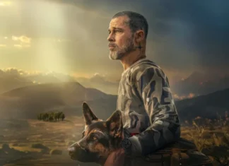 Heart of the Beast, la recensione: un legame indissolubile nel cuore della natura selvaggia Brad Pitt e il cane Odino nella key-art del film Heart of the Beast.